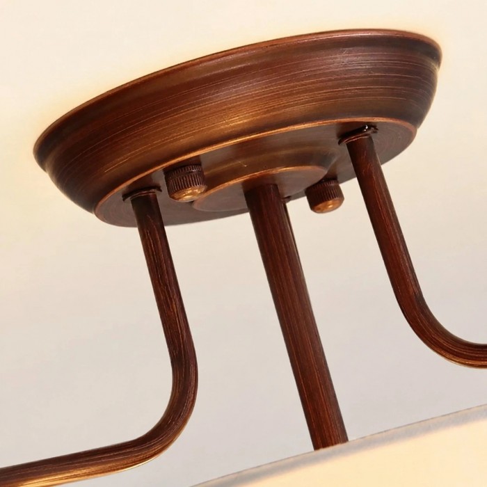 Plafonnier semi-encastré Dumora avec abat-jour en tissu blanc - Structure en métal brun café pour salon HL3900