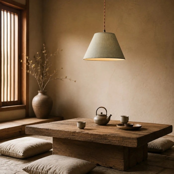 Hanglamp met vintage stoffen kap en dakrandafwerking HL3795