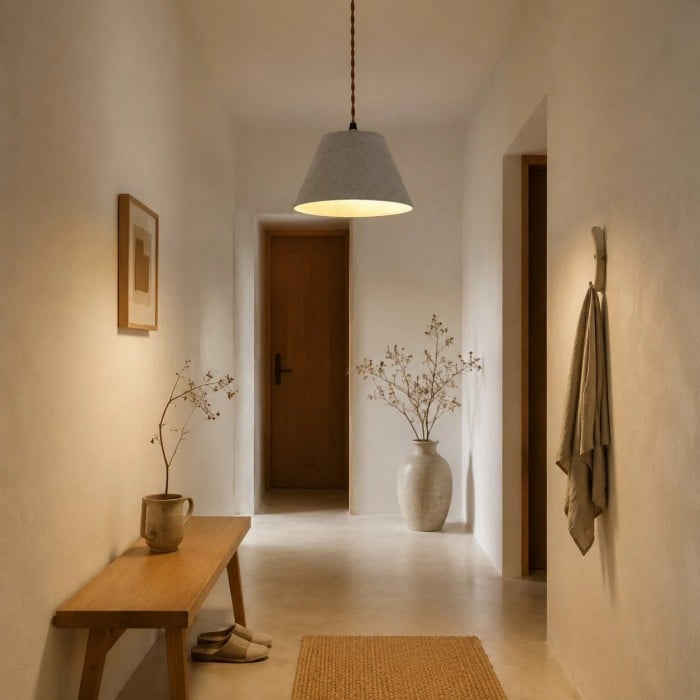Hanglamp met vintage stoffen kap en dakrandafwerking HL3795