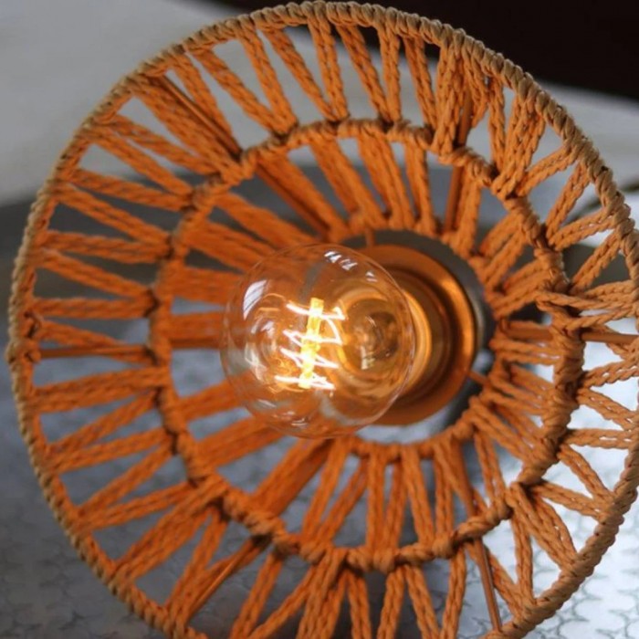 Hanglamp in landelijke stijl van walnoothout en rotan voor woonkamer en keukeneiland HL3729