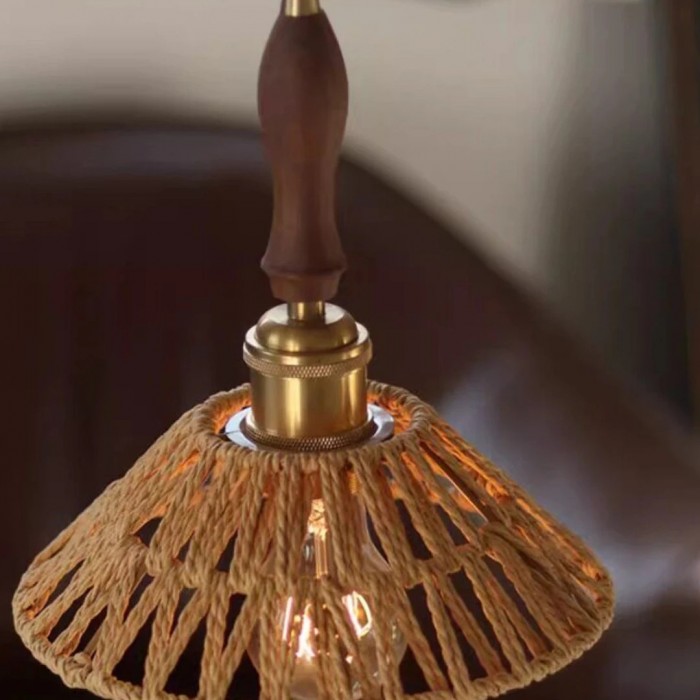 Hanglamp in landelijke stijl van walnoothout en rotan voor woonkamer en keukeneiland HL3729
