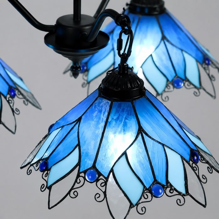 Vierflammiger Buntglas-Kronleuchter HL3637