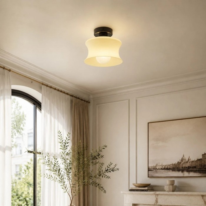 Franse Bauhaus glazen plafondlamp HL3705