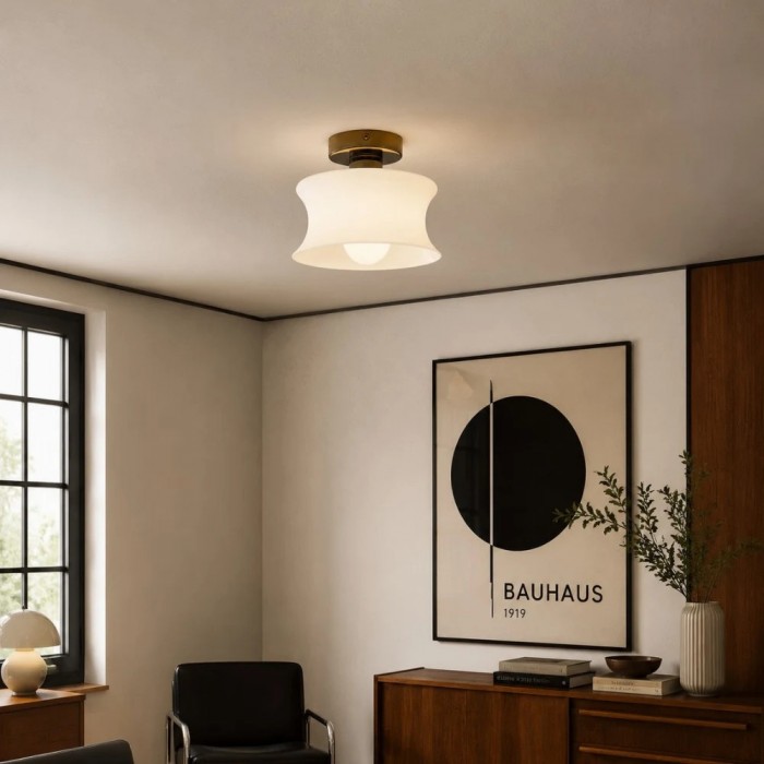 Franse Bauhaus glazen plafondlamp HL3705