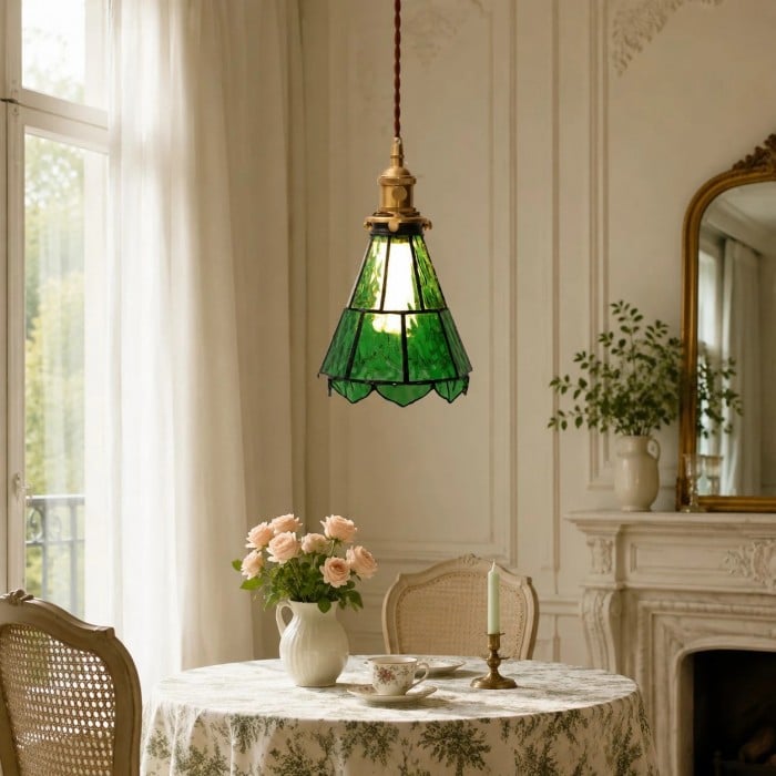 Franse landelijke lamp met golvend glas en messing afwerking HL4022
