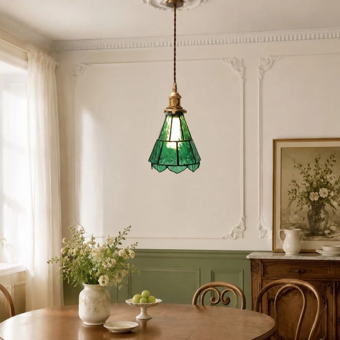 Franse landelijke lamp met golvend glas en messing afwerking HL4022