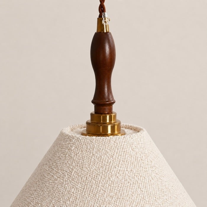 Fransk vintage krämfärgad tyghänglampa HL3714