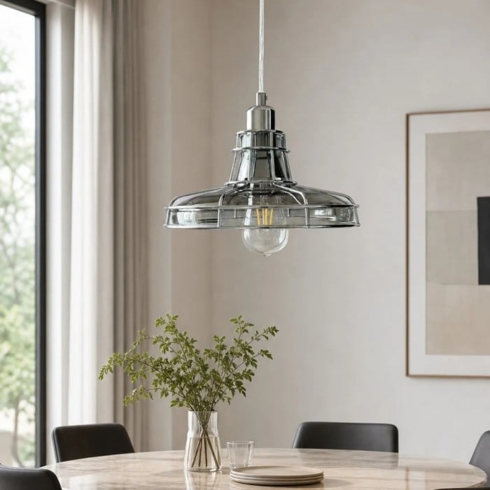 Lámpara colgante de jaula de metal y cristal HL3990