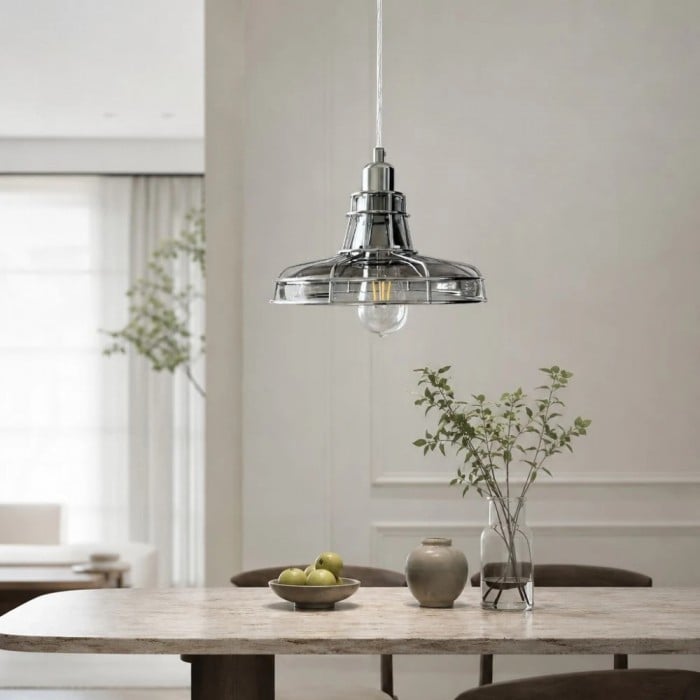 Lámpara colgante de jaula de metal y cristal HL3990