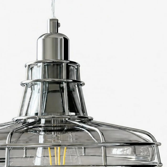 Lámpara colgante de jaula de metal y cristal HL3990