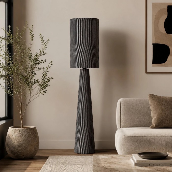 Lampadaire en tissu à rayures grises HL3802