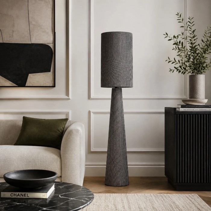 Lampadaire en tissu à rayures grises HL3802