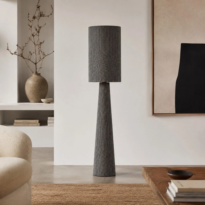 Lampadaire en tissu à rayures grises HL3802