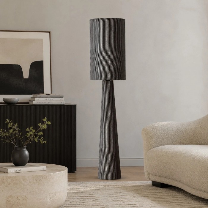 Lampadaire en tissu à rayures grises HL3802