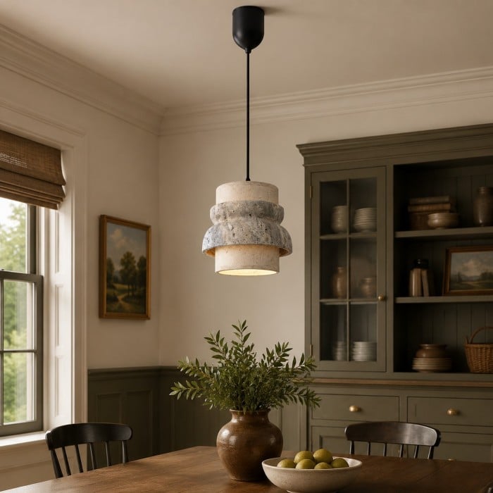 Lámpara colgante de piedra travertino gris - Lámpara vintage para isla de cocina y comedor HL3677