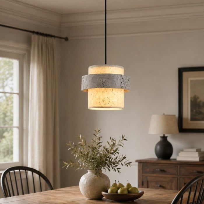 Lámpara colgante de piedra travertino gris - Lámpara vintage para isla de cocina y comedor HL3677