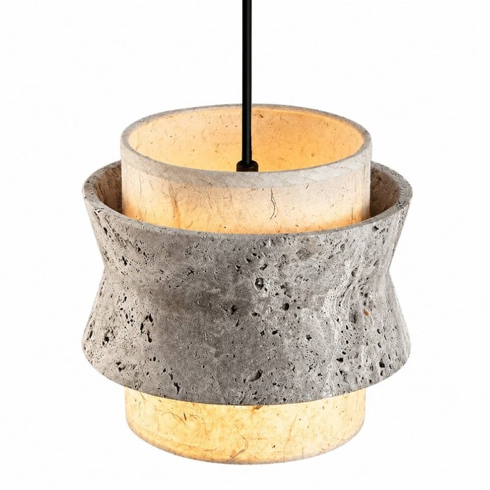 Lámpara colgante de piedra travertino gris - Lámpara vintage para isla de cocina y comedor HL3677