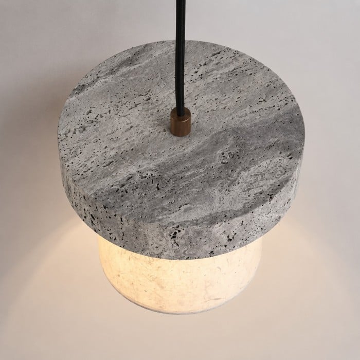 Lámpara colgante de piedra travertino gris - Lámpara vintage para isla de cocina y comedor HL3677
