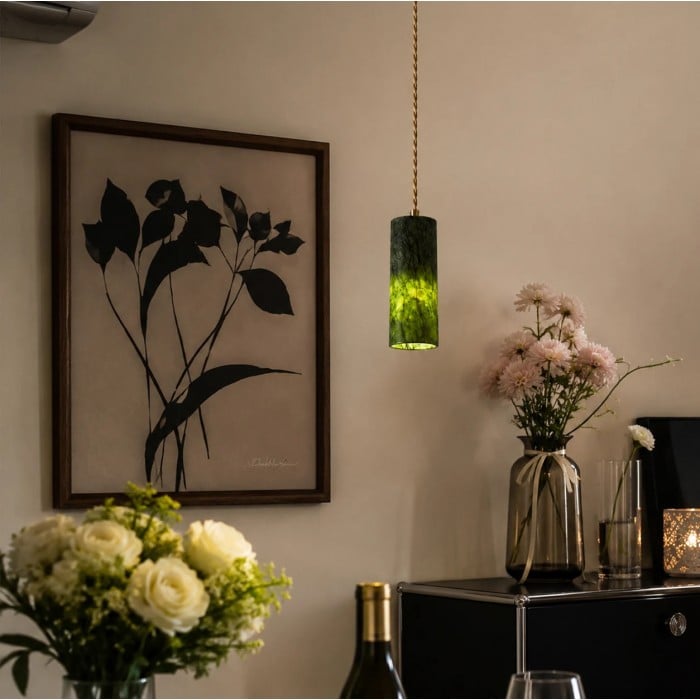 Green Jade Cylinder Pendant Lamp HL3752