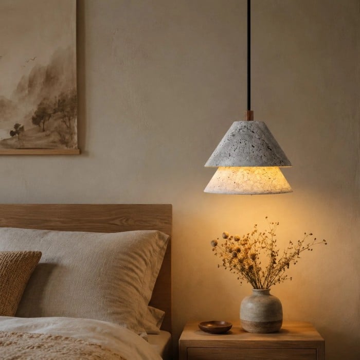 Grey Stone Pendant Light with Paper Diffuser HL3726