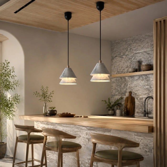 Grey Stone Pendant Light with Paper Diffuser HL3726