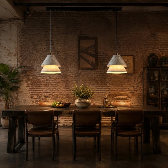 Grey Stone Pendant Light with Paper Diffuser HL3726
