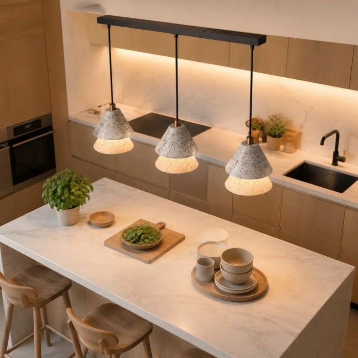 Grey Stone Pendant Light with Paper Diffuser HL3726