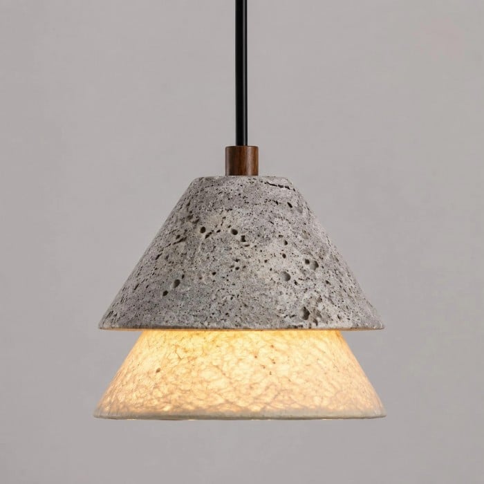 Grey Stone Pendant Light with Paper Diffuser HL3726