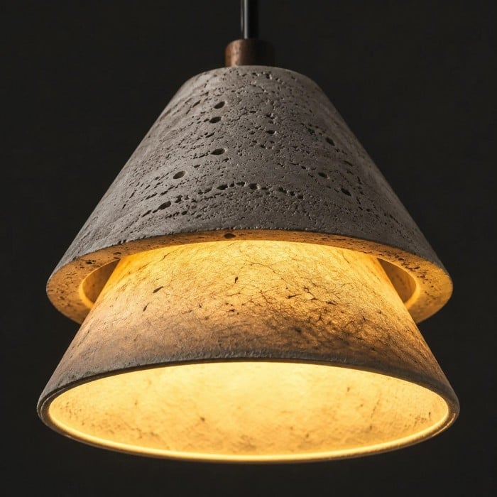 Grey Stone Pendant Light with Paper Diffuser HL3726