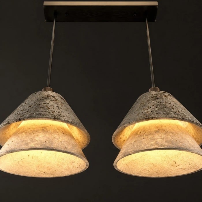 Grey Stone Pendant Light with Paper Diffuser HL3726