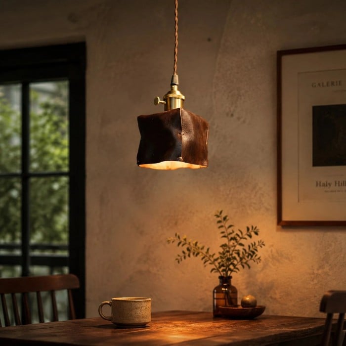 Hand-Shaped Leather Pendant Light HL3974