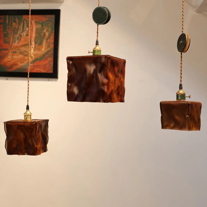 Hand-Shaped Leather Pendant Light HL3974