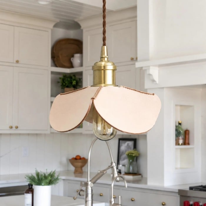 Hand-Stitched Leather Petal Pendant Light HL3718
