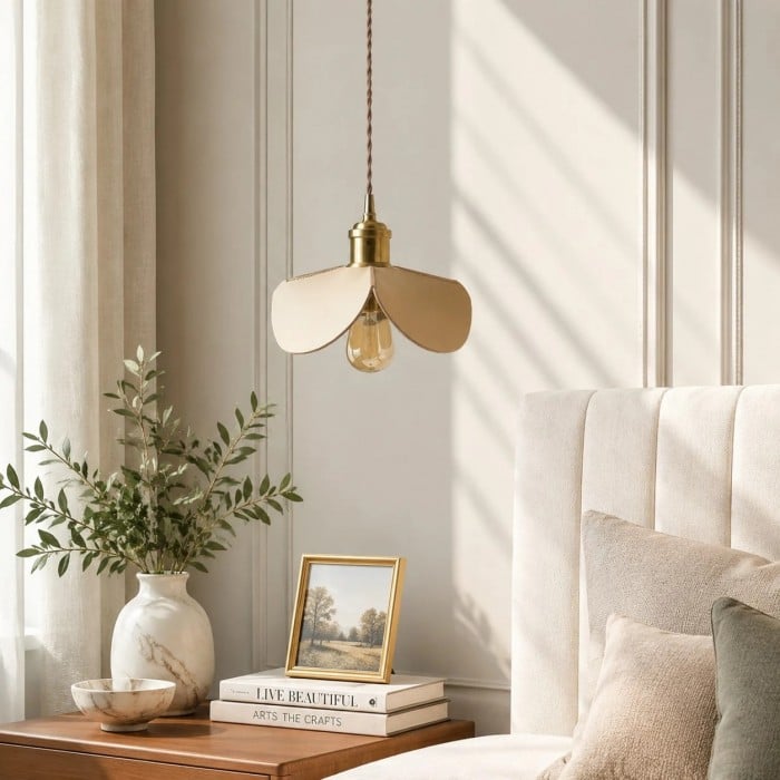 Hand-Stitched Leather Petal Pendant Light HL3718