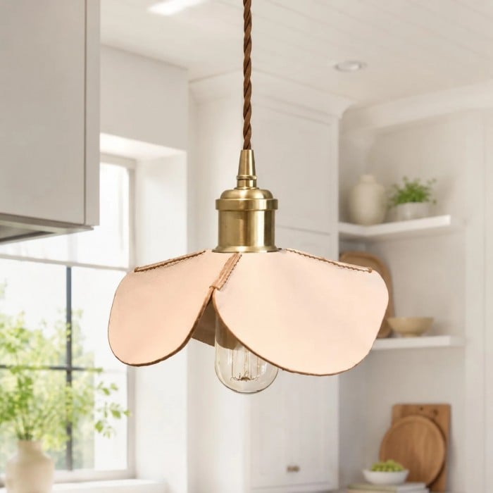 Hand-Stitched Leather Petal Pendant Light HL3718
