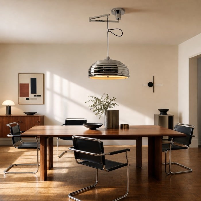 Lampa wisząca z regulowanym ramieniem w stylu industrialnym Bauhaus w polerowanym chromie HL3858