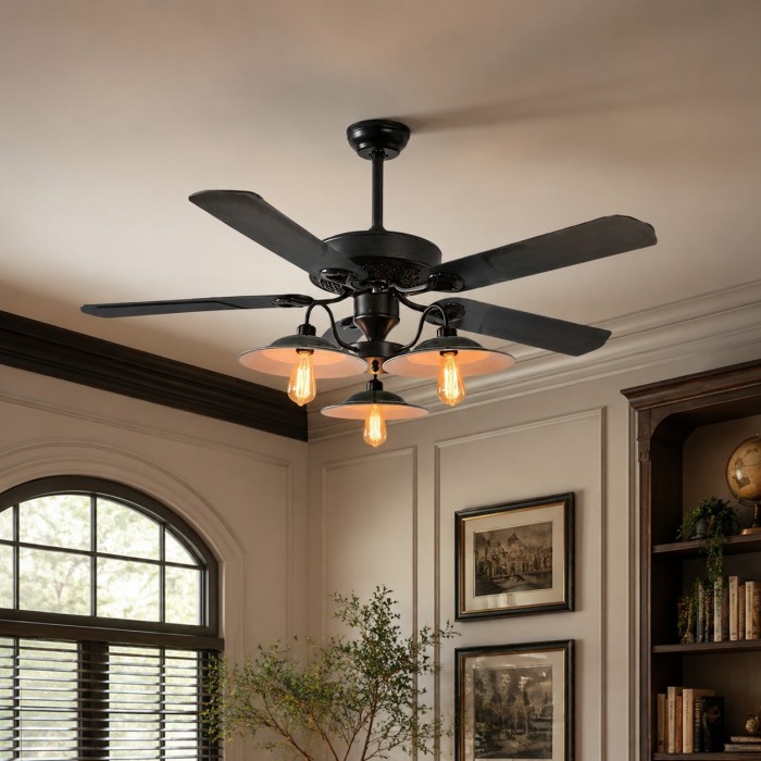 Industrial Ceiling Fan Light with Wood or Iron Blades HL3941
