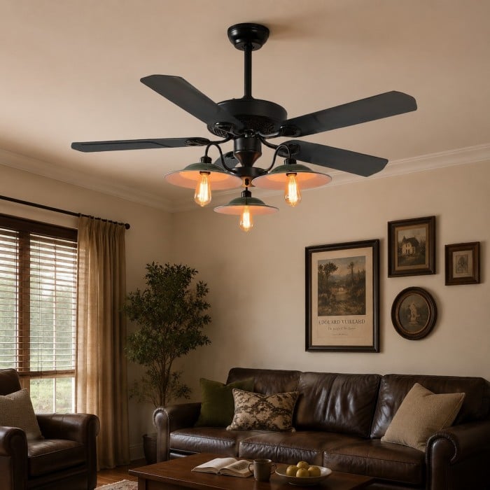 Industrial Ceiling Fan Light with Wood or Iron Blades HL3941