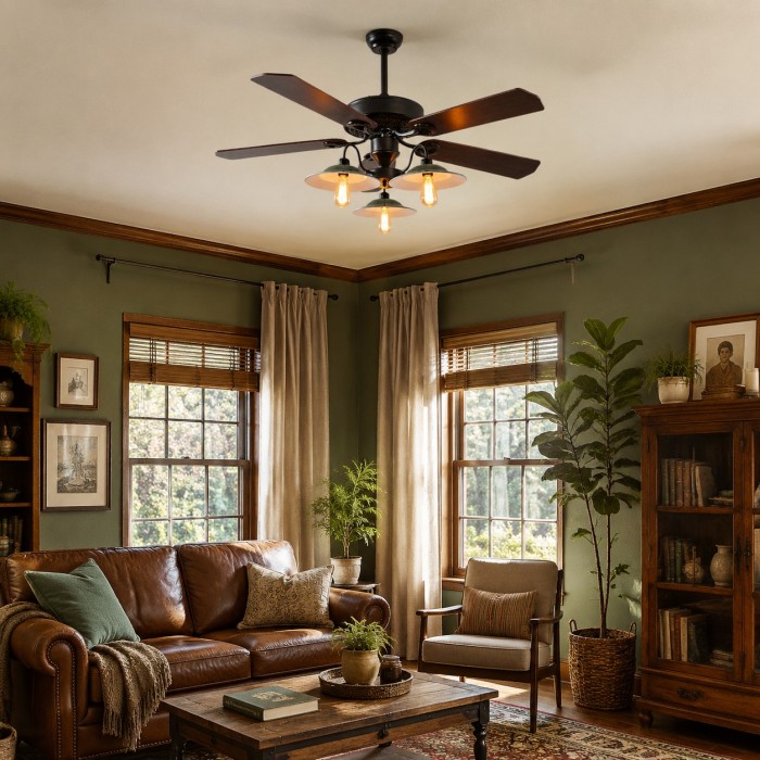 Industrial Ceiling Fan Light with Wood or Iron Blades HL3941