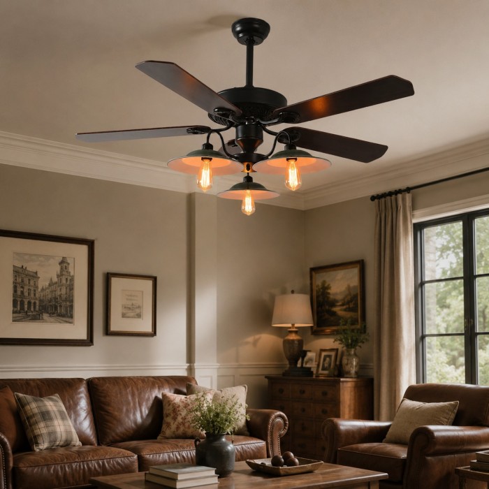 Industrial Ceiling Fan Light with Wood or Iron Blades HL3941
