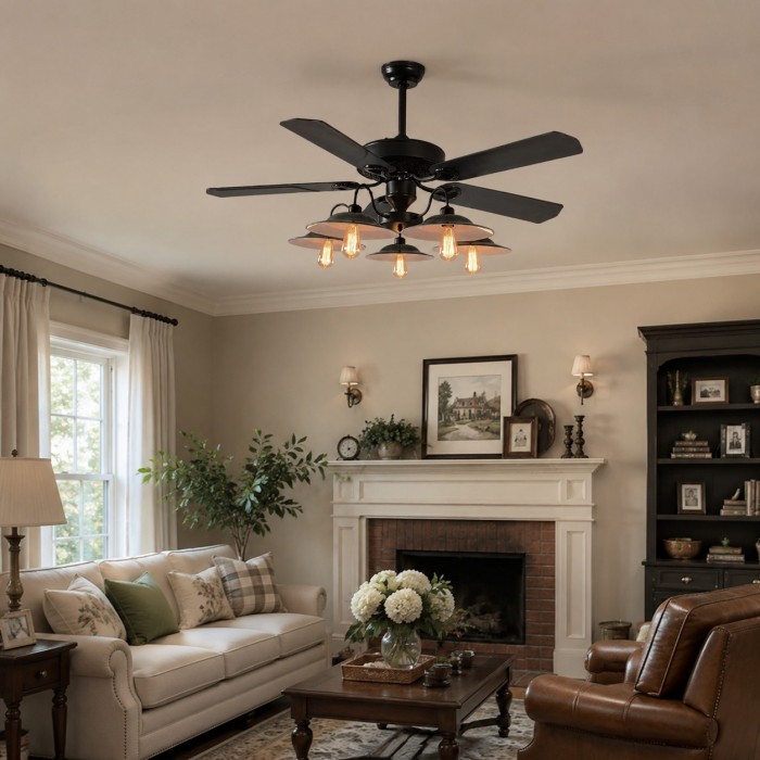 Industrial Ceiling Fan Light with Wood or Iron Blades HL3941