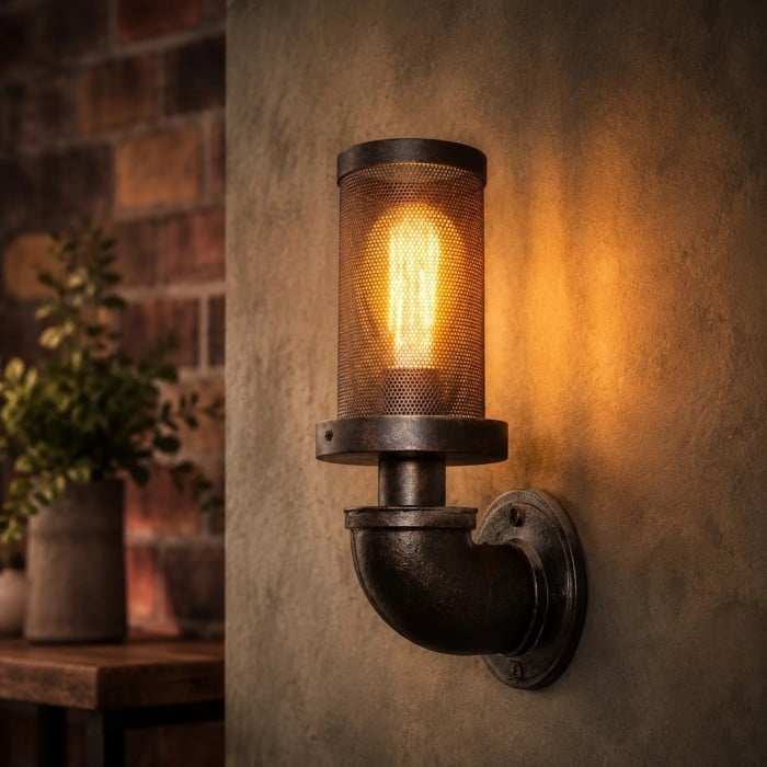 Industrial Rust Iron Wall Sconce with Perforated Metal Shade HL4010