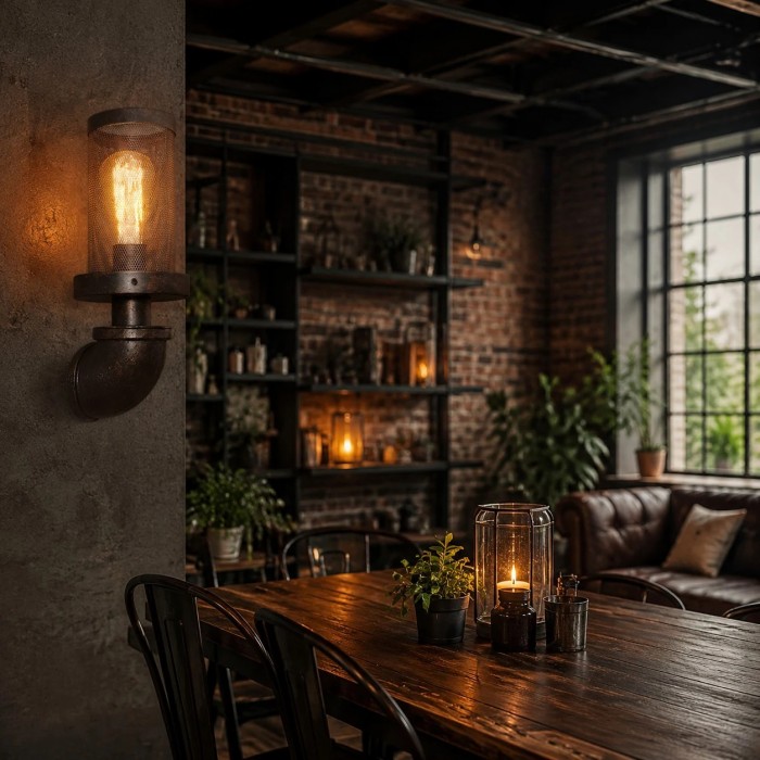 Industrial Rust Iron Wall Sconce with Perforated Metal Shade HL4010