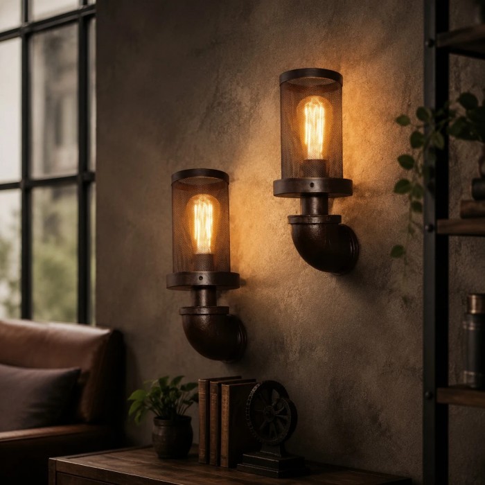 Industrial Rust Iron Wall Sconce with Perforated Metal Shade HL4010