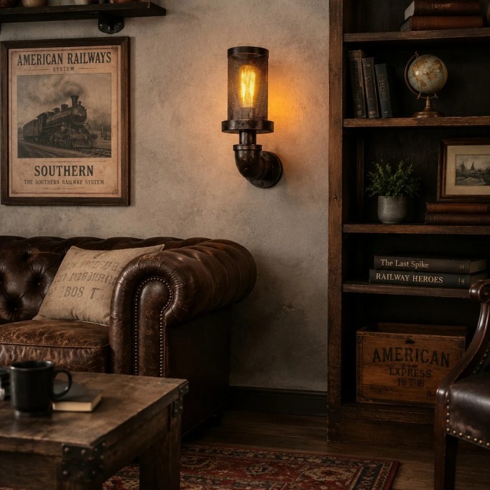 Industrial Rust Iron Wall Sconce with Perforated Metal Shade HL4010