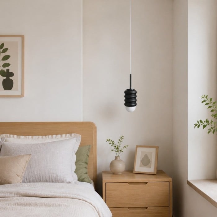 Suspension en fer avec abat-jour côtelé - Style crème - Idéale pour une chambre (HL3692)
