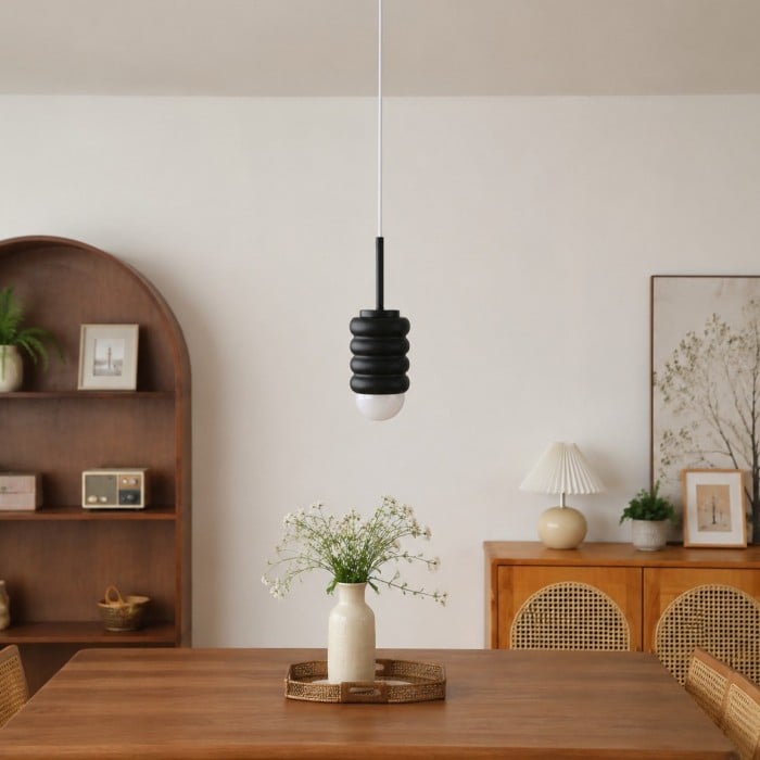 Suspension en fer avec abat-jour côtelé - Style crème - Idéale pour une chambre (HL3692)