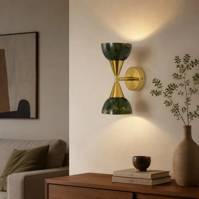 Aplique de pared verde jade dorado con iluminación hacia arriba y hacia abajo HL3998