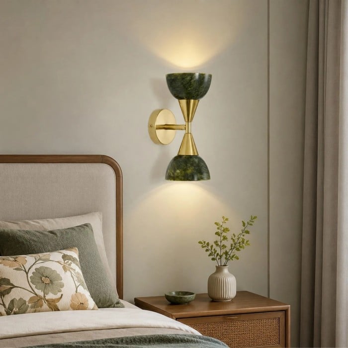 Aplique de pared verde jade dorado con iluminación hacia arriba y hacia abajo HL3998