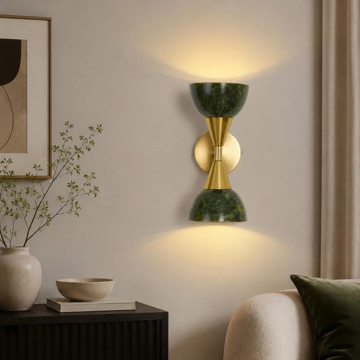 Aplique de pared verde jade dorado con iluminación hacia arriba y hacia abajo HL3998